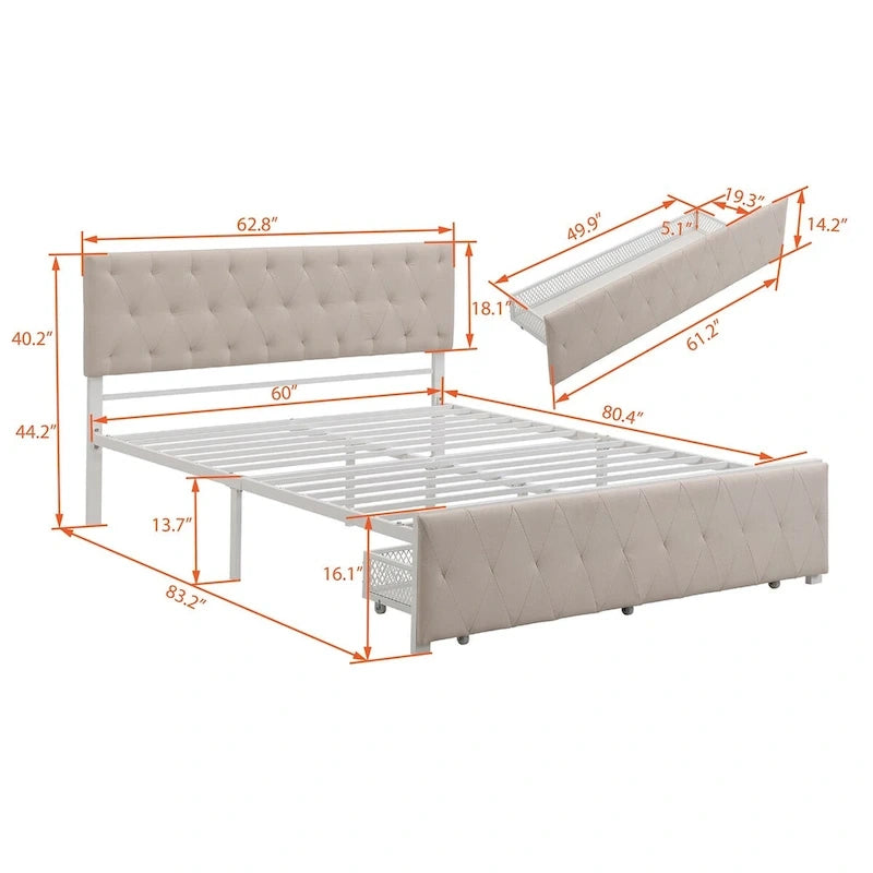 Storage Bed Metal Platform Bed with a Big Drawer