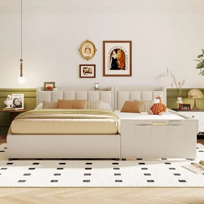 Queen Size & Twin XL Size Upholstered Platform Bed Mother & Child Bed Frame with Hydraulic Storage System