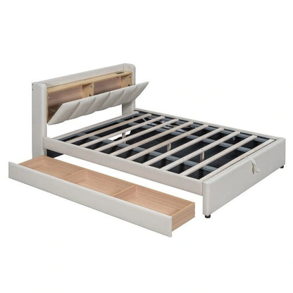 Queen Size & Twin XL Size Upholstered Platform Bed Mother & Child Bed Frame with Hydraulic Storage System