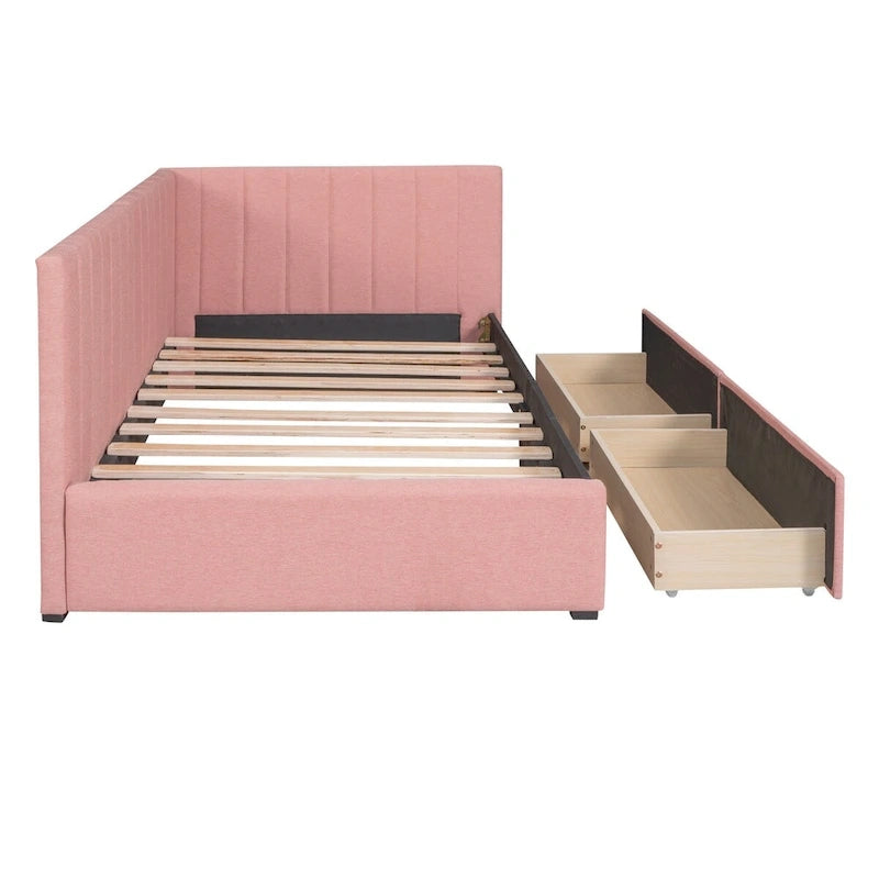 Upholstered Daybed with 2 Drawers and Twin Size Sofa Bed Frame