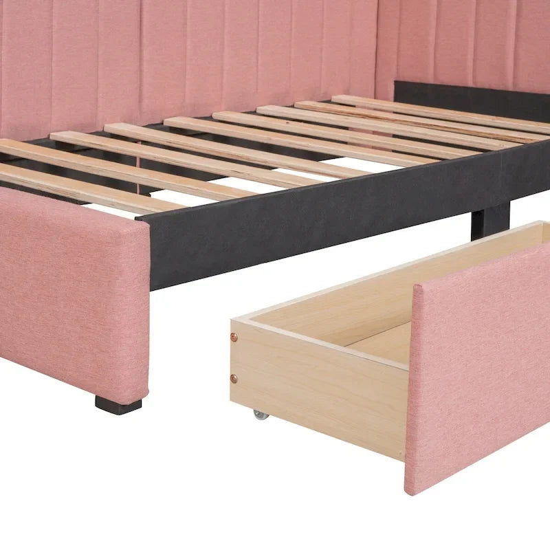 Upholstered Daybed with 2 Drawers and Twin Size Sofa Bed Frame