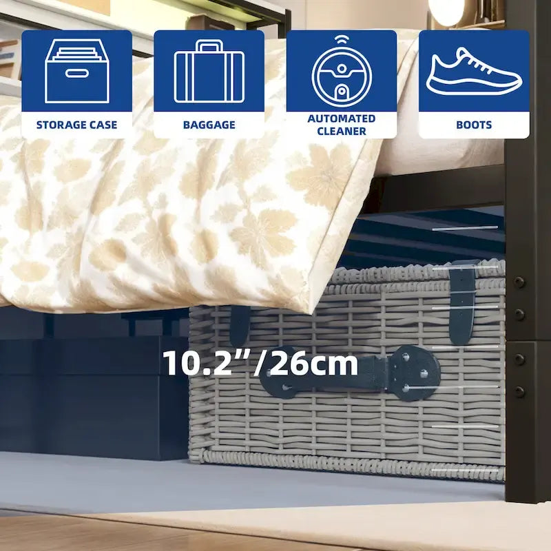 LED King Bed Frame with Charging Station, Platform Metal Headboard Storage & USB Ports Outlets, Farmhouse Lights