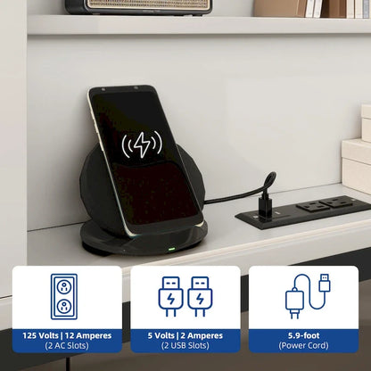 LED King Bed Frame with Charging Station, Platform Metal Headboard Storage & USB Ports Outlets, Farmhouse Lights