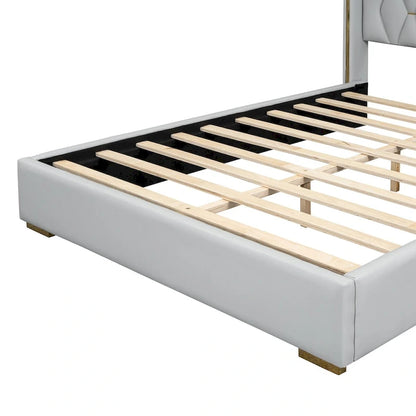 Full Size PU Upholstered Platform Bed with Metal Strips