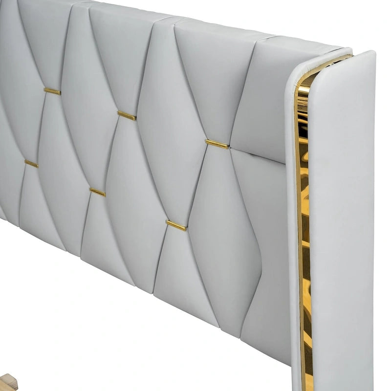 Full Size PU Upholstered Platform Bed with Metal Strips