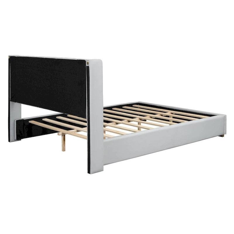Full Size PU Upholstered Platform Bed with Metal Strips