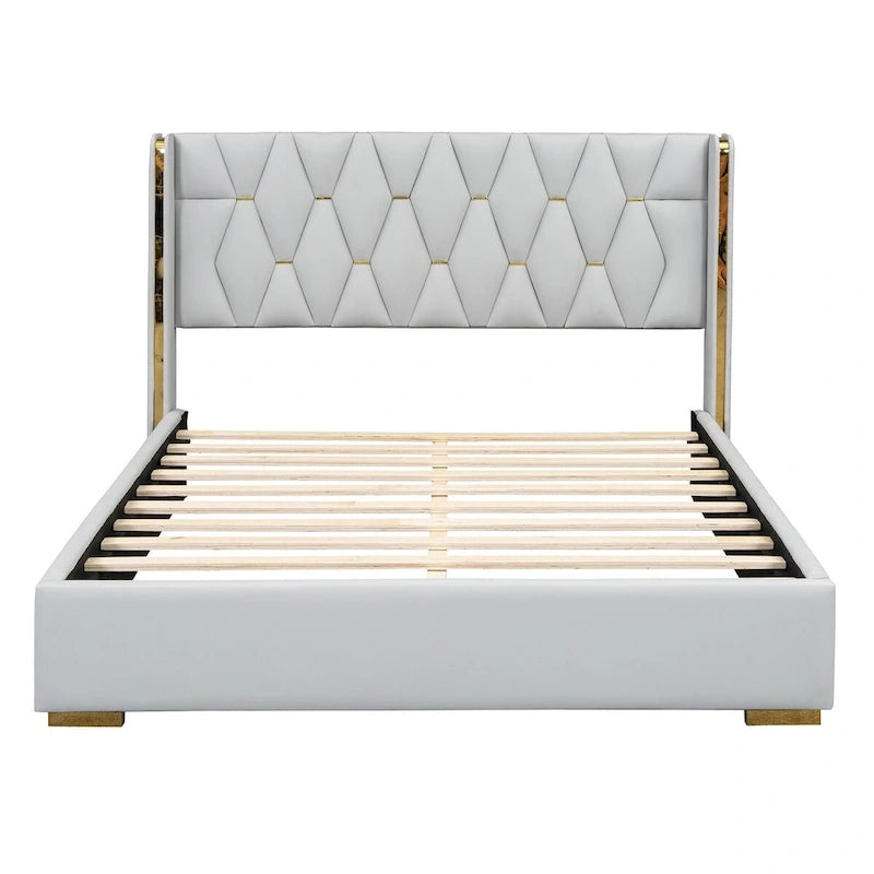 Full Size PU Upholstered Platform Bed with Metal Strips