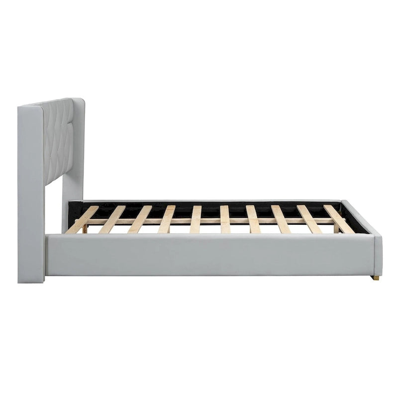 Full Size PU Upholstered Platform Bed with Metal Strips