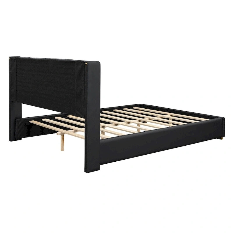Full Size PU Upholstered Platform Bed with Metal Strips