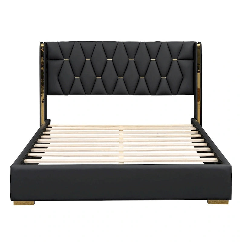 Full Size PU Upholstered Platform Bed with Metal Strips
