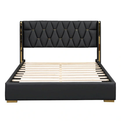 Full Size PU Upholstered Platform Bed with Metal Strips