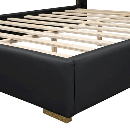 Full Size PU Upholstered Platform Bed with Metal Strips