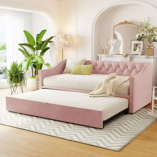 Twin Size Upholstered daybed with Pop Up Trundle
