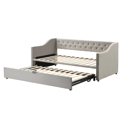 Twin Size Upholstered daybed with Pop Up Trundle