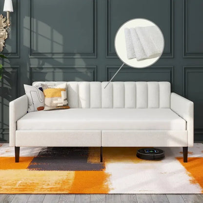 Same as Elena Twin Size Ivory Boucle Upholstered Daybed, Ribbed Tufted Backrest, Daybed in Lavish Modern Design