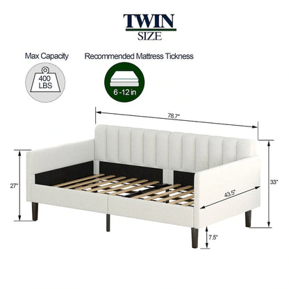 Same as Elena Twin Size Ivory Boucle Upholstered Daybed, Ribbed Tufted Backrest, Daybed in Lavish Modern Design