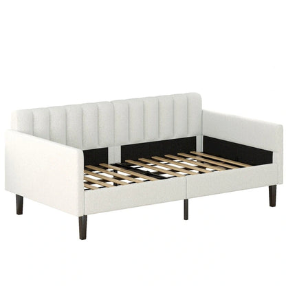 Same as Elena Twin Size Ivory Boucle Upholstered Daybed, Ribbed Tufted Backrest, Daybed in Lavish Modern Design