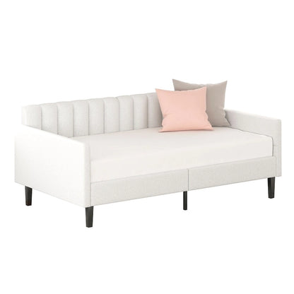 Same as Elena Twin Size Ivory Boucle Upholstered Daybed, Ribbed Tufted Backrest, Daybed in Lavish Modern Design
