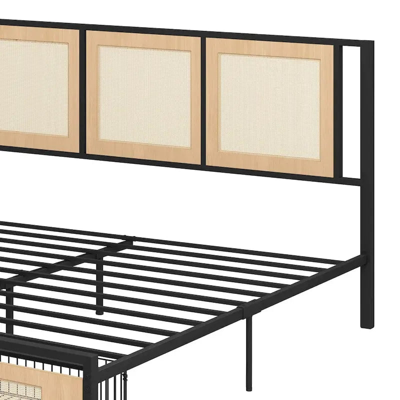 Moasis Rattan Headboard Storage Bed with 2 Drawer