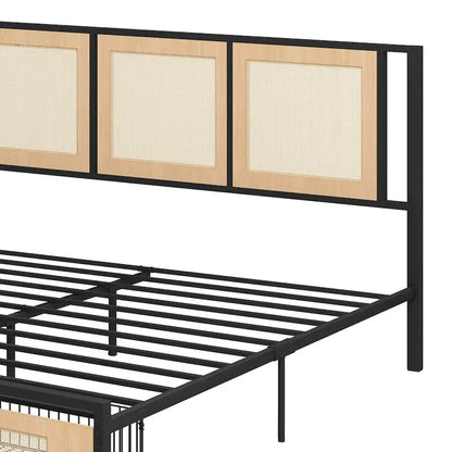 Moasis Rattan Headboard Storage Bed with 2 Drawer