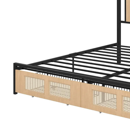 Moasis Rattan Headboard Storage Bed with 2 Drawer