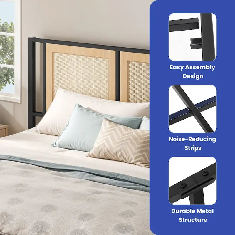 Moasis Rattan Headboard Storage Bed with 2 Drawer