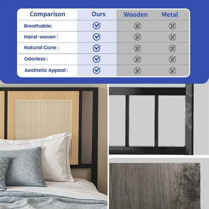 Moasis Rattan Headboard Storage Bed with 2 Drawer