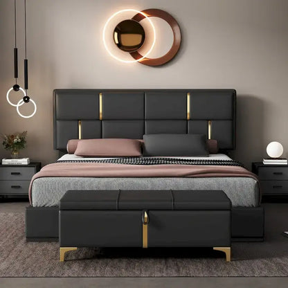 Queen Size Upholstered Platform Bed with Storage Ottoman 2-Pieces Bedroom Sets