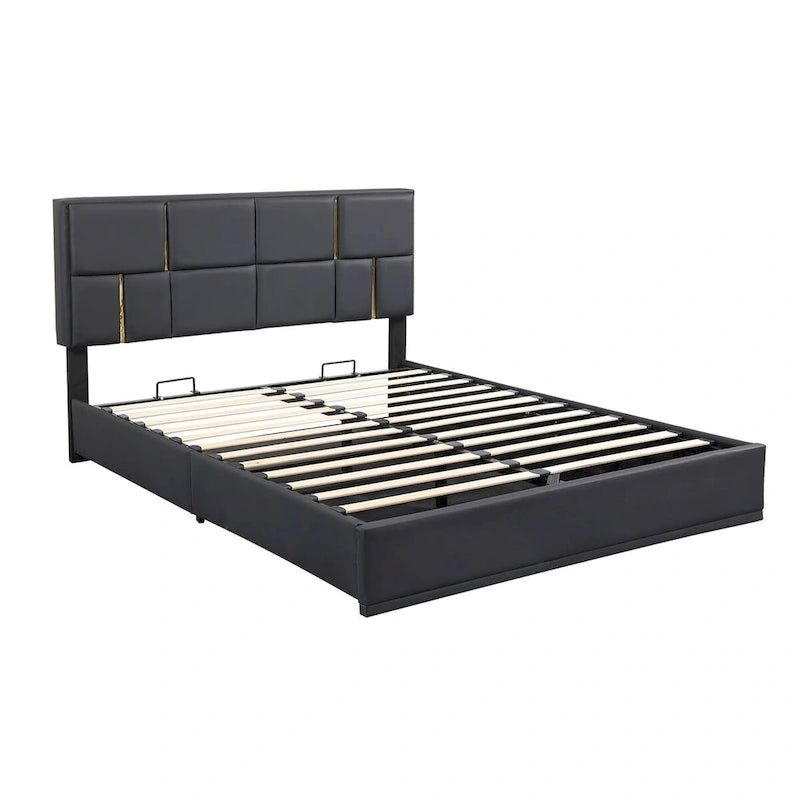 Queen Size Upholstered Platform Bed with Storage Ottoman 2-Pieces Bedroom Sets