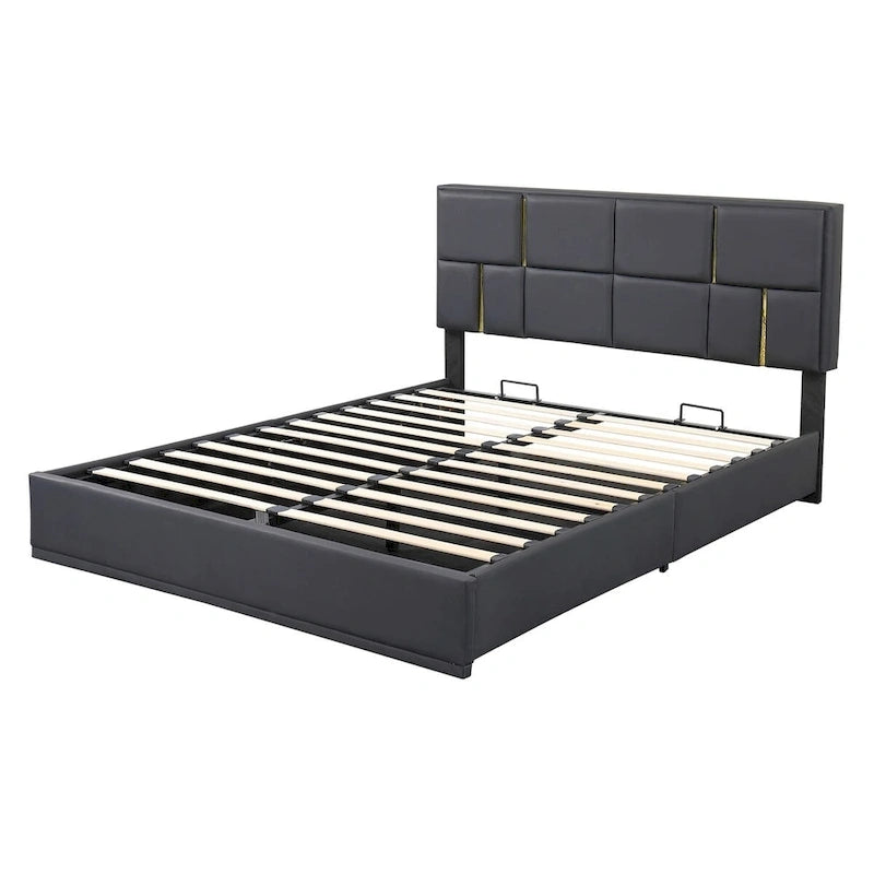 Queen Size Upholstered Platform Bed with Storage Ottoman 2-Pieces Bedroom Sets