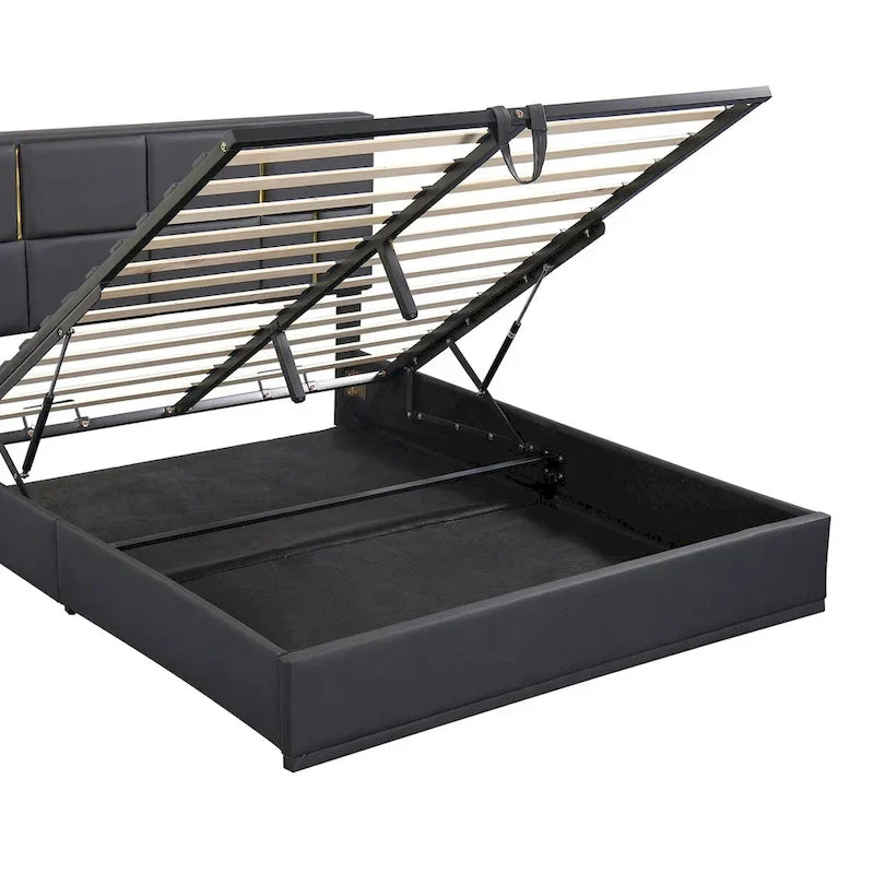 Queen Size Upholstered Platform Bed with Storage Ottoman 2-Pieces Bedroom Sets