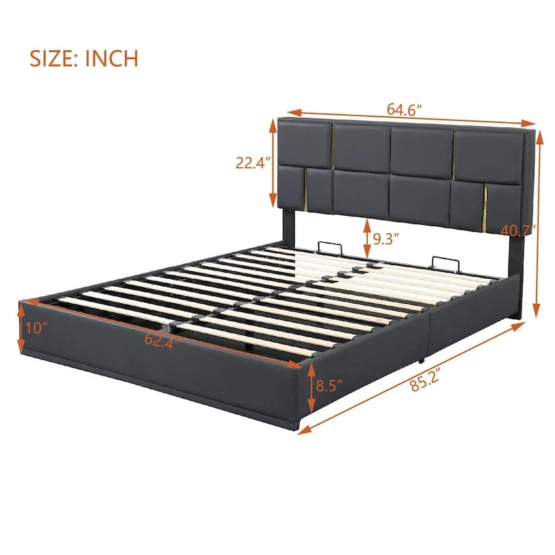 Queen Size Upholstered Platform Bed with Storage Ottoman 2-Pieces Bedroom Sets