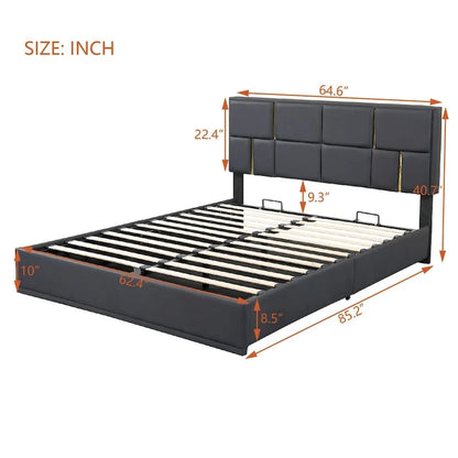 Queen Size Upholstered Platform Bed with Storage Ottoman 2-Pieces Bedroom Sets