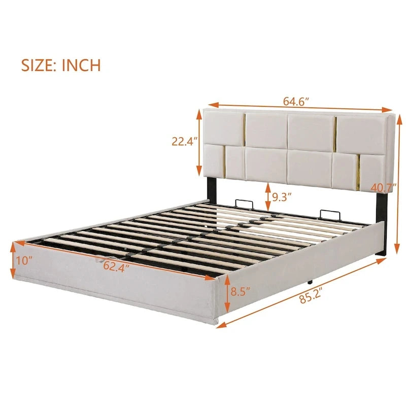 Queen Size Upholstered Platform Bed with Storage Ottoman 2-Pieces Bedroom Sets