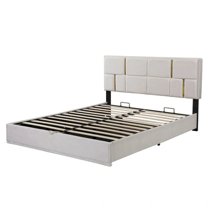 Queen Size Upholstered Platform Bed with Storage Ottoman 2-Pieces Bedroom Sets