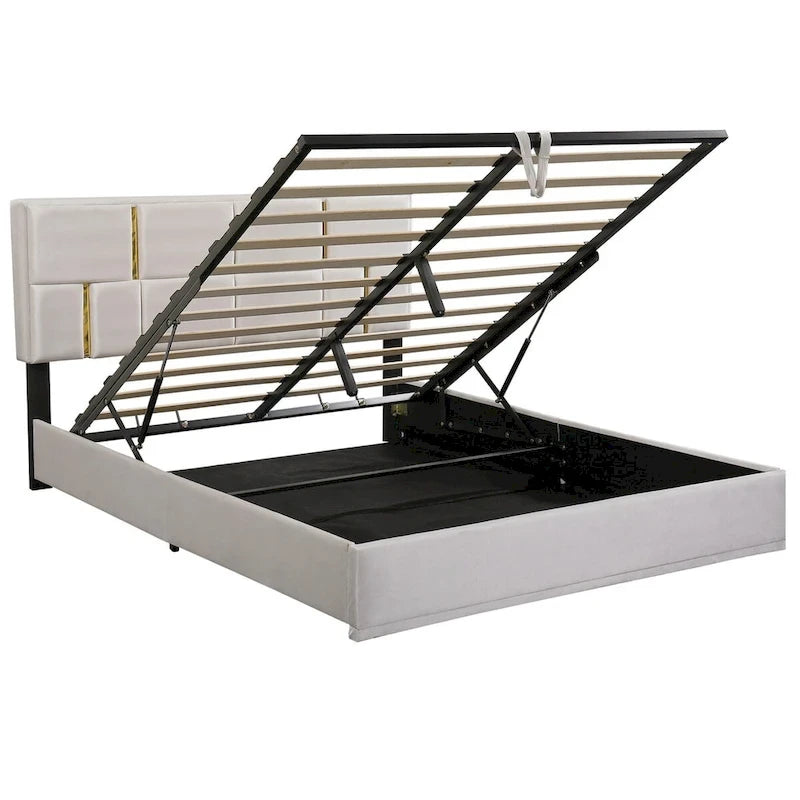 Queen Size Upholstered Platform Bed with Storage Ottoman 2-Pieces Bedroom Sets