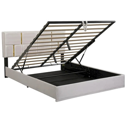 Queen Size Upholstered Platform Bed with Storage Ottoman 2-Pieces Bedroom Sets