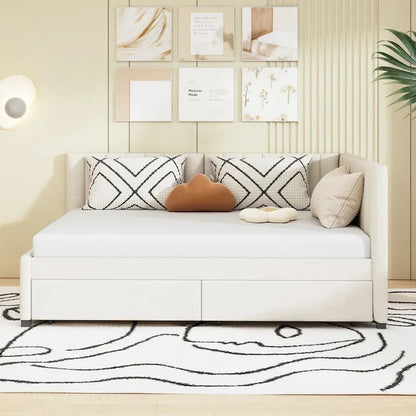 Full Size Upholstered Daybed with 2 Storage Drawers Sofa Bed Frame