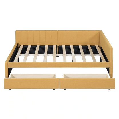 Full Size Upholstered Daybed with 2 Storage Drawers Sofa Bed Frame