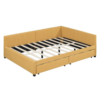 Full Size Upholstered Daybed with 2 Storage Drawers Sofa Bed Frame