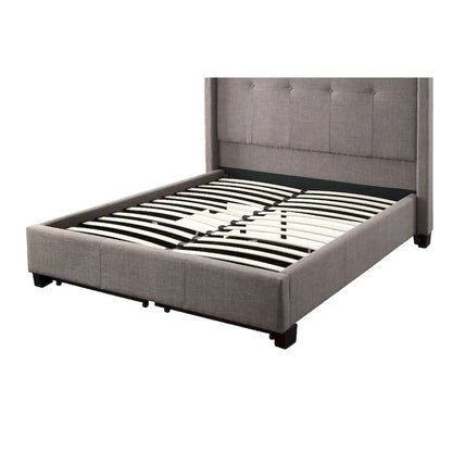 Adams Low Profile Queen Bed, Tufted Linen, Wide Storage, Gray