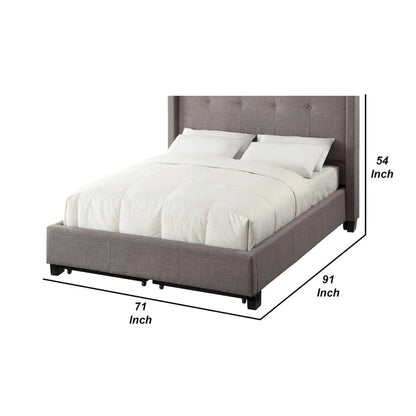 Adams Low Profile Queen Bed, Tufted Linen, Wide Storage, Gray