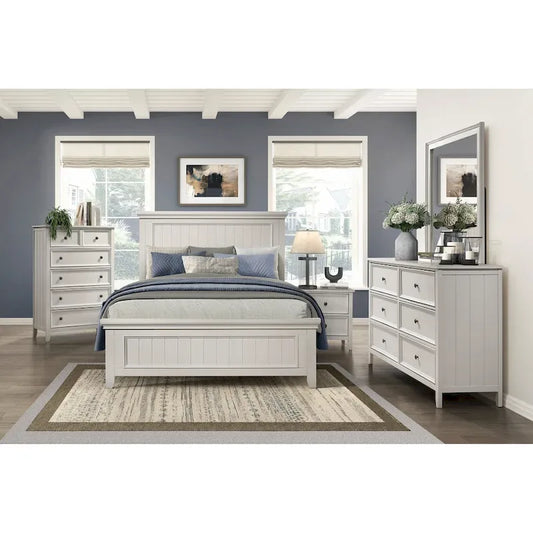 White Finish 4pc Bedroom Set Bed Nightstand Dresser Mirror