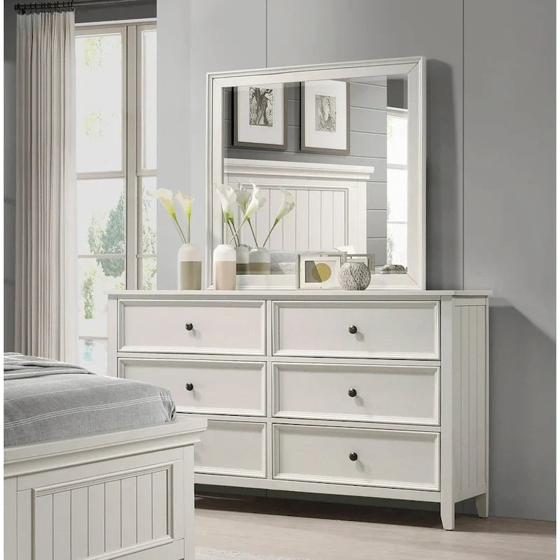 White Finish 4pc Bedroom Set Bed Nightstand Dresser Mirror