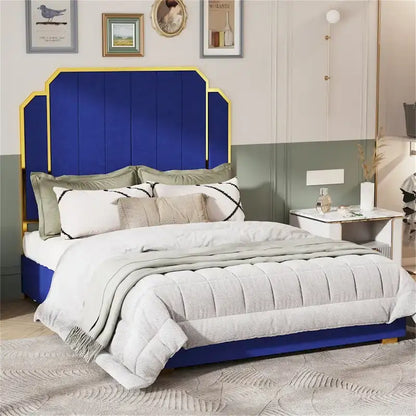 Queen Size Bed Frame and 59.06 Headboard with Golden Plating Trim