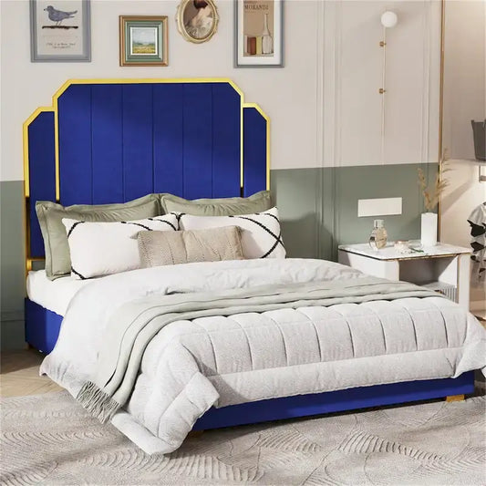 Queen Size Bed Frame and 59.06 Headboard with Golden Plating Trim