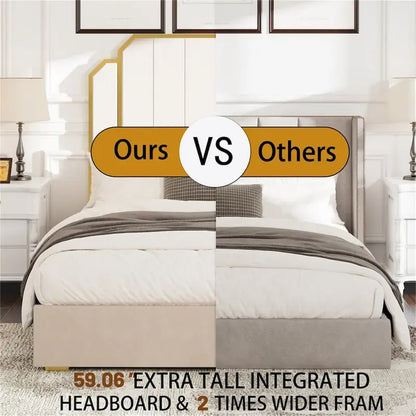 Queen Size Bed Frame and 59.06 Headboard with Golden Plating Trim