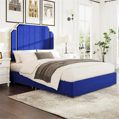 Queen Size Bed Frame and 59.06 Headboard with Golden Plating Trim