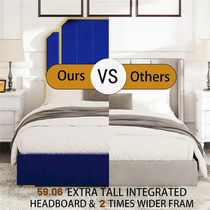 Queen Size Bed Frame and 59.06 Headboard with Golden Plating Trim
