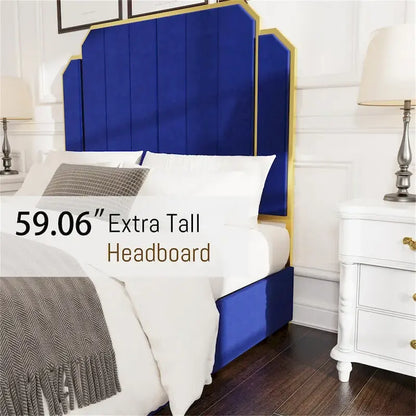Queen Size Bed Frame and 59.06 Headboard with Golden Plating Trim